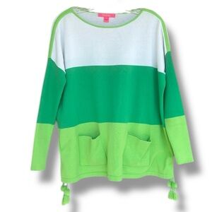 Lilly Pulitzer Westwood Myrtle Green Tri Color Block Sweater w Tassels Size XS